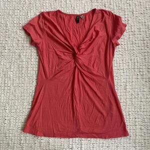 Ibex Women’s Pink Ruched V-Neck Merino Wool T-Shirt - Size Medium